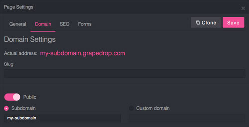 Page settings domain