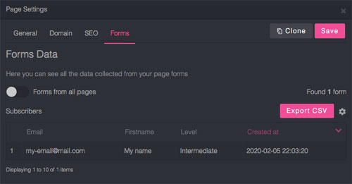 Page settings forms