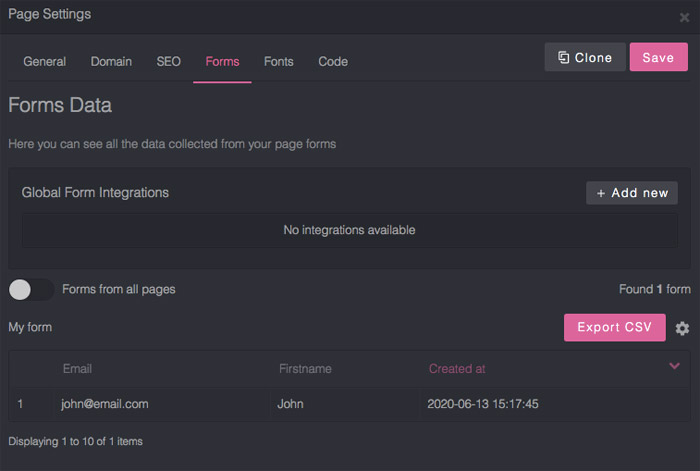 Page setting form