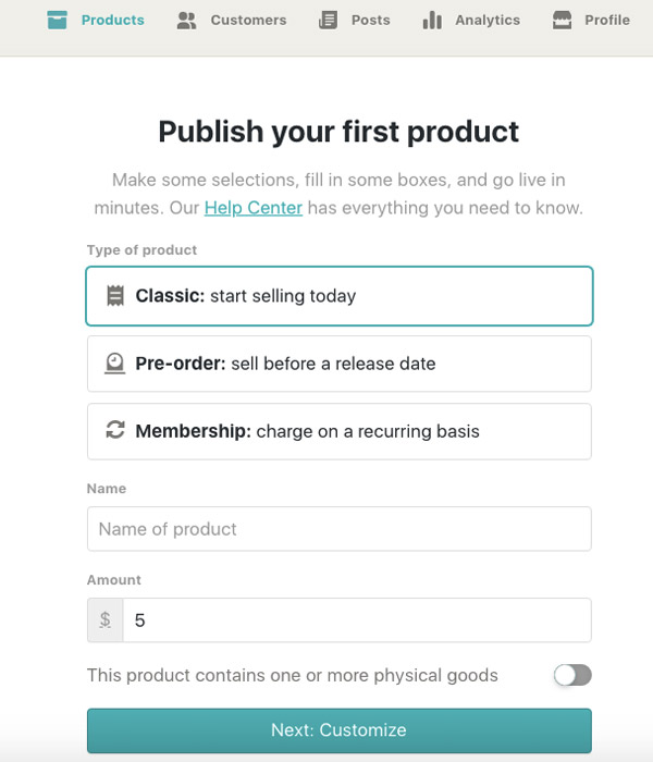 Gumroad start product