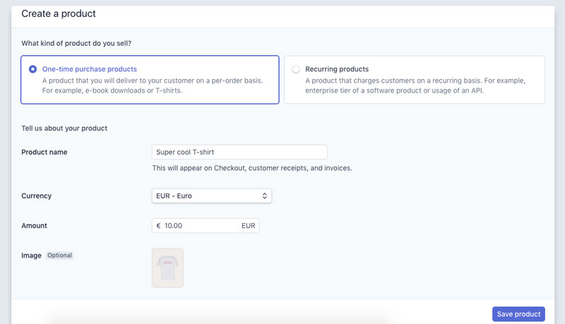 Stripe create product